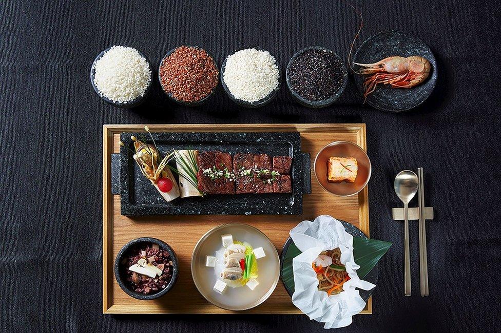 This undated handout photo provided on November 7, 2017 by South Korea's presidential Blue House in Seoul shows a meal to be served at the state dinner for US President Donald Trump and First Lady Melania Trump