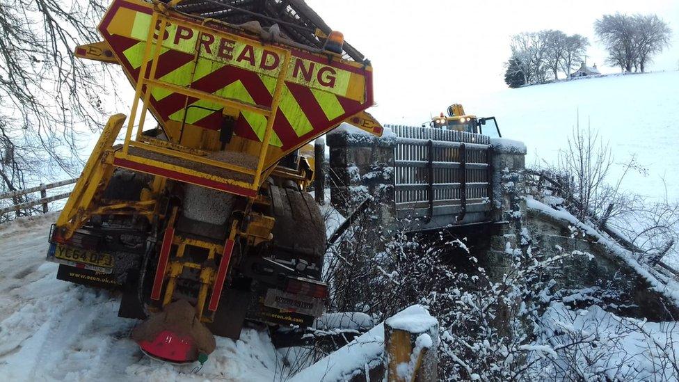 Gritter off the road at Drummuir, Moray