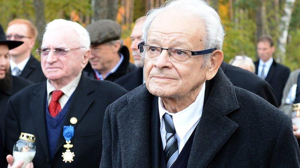 Jules Schelvis (R) at a ceremony in 2014 marking the liberation of Sobibor