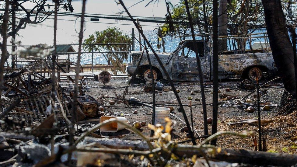 Ash and debris are all that remain at this home located near Wahinoho Way