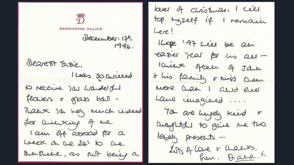 A letter written by Princess Diana