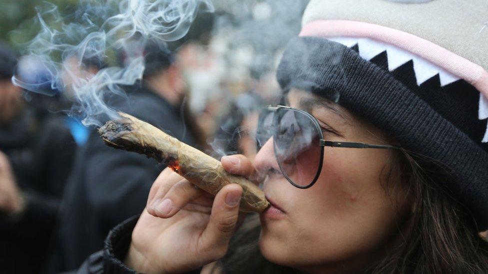 A woman celebrating the legalisation of cannabis in Canada