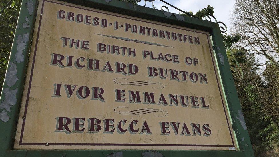 Sign marking Pontrhydyfen where Richard Burton was born