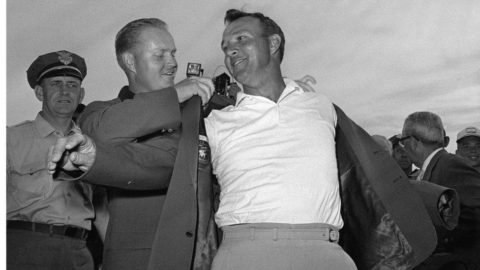 Jack Nicklaus (left) and Arnold Palmer at Augusta, April 1964