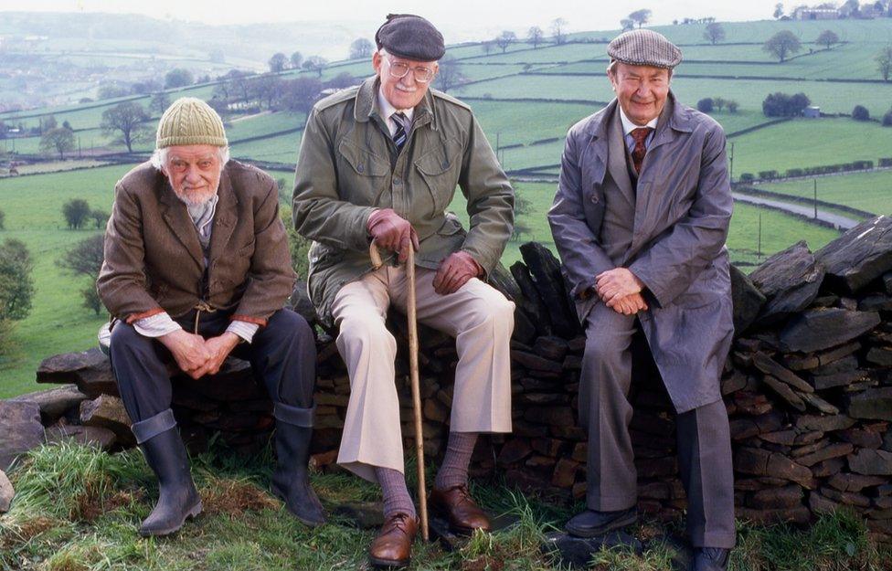 (l-r) Bill Owen as Compo, Brian Wilde as Foggy, Peter Sallis as Norman Clegg.