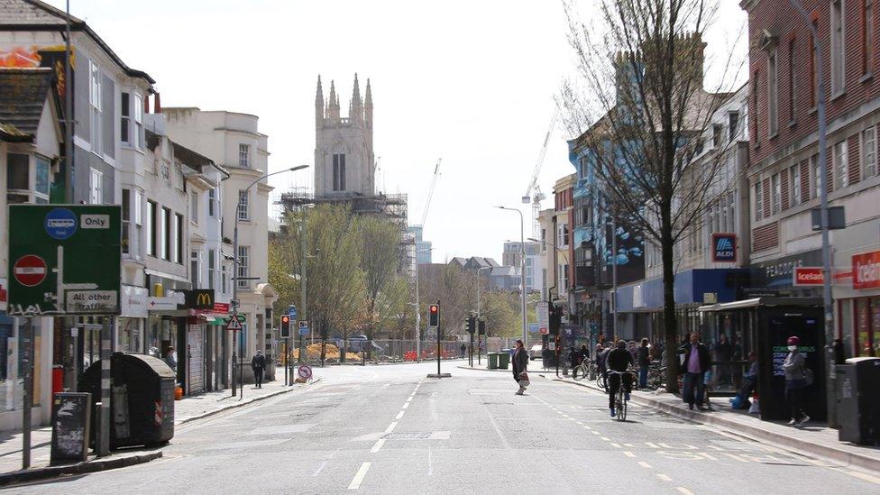 Brighton town centre was mostly deserted, but some visitors were reprimanded