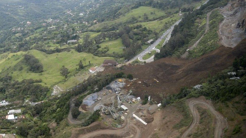 General view of a landslide that affected the Medellin-Bogota highway in the jurisdiction of Copacabana, close to Medellin, Antioquia department, in Colombia, taken on October 26, 2016.