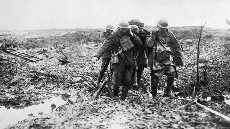 Undated handout photo issued by the Department for Culture, Media and Sport of soldiers during the First World War"s battle of Passchendaele.