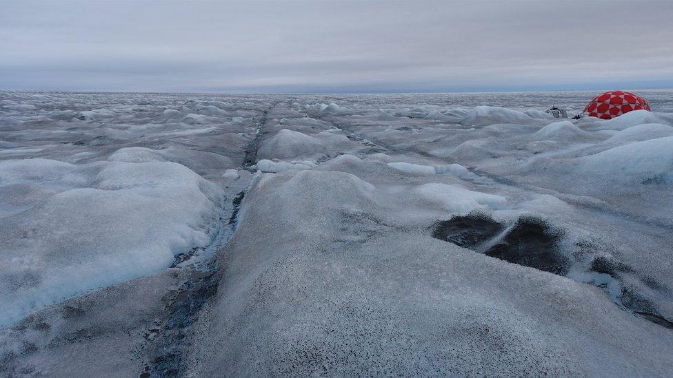 The ice after rain in the Kangerlussuaq region, Greenland