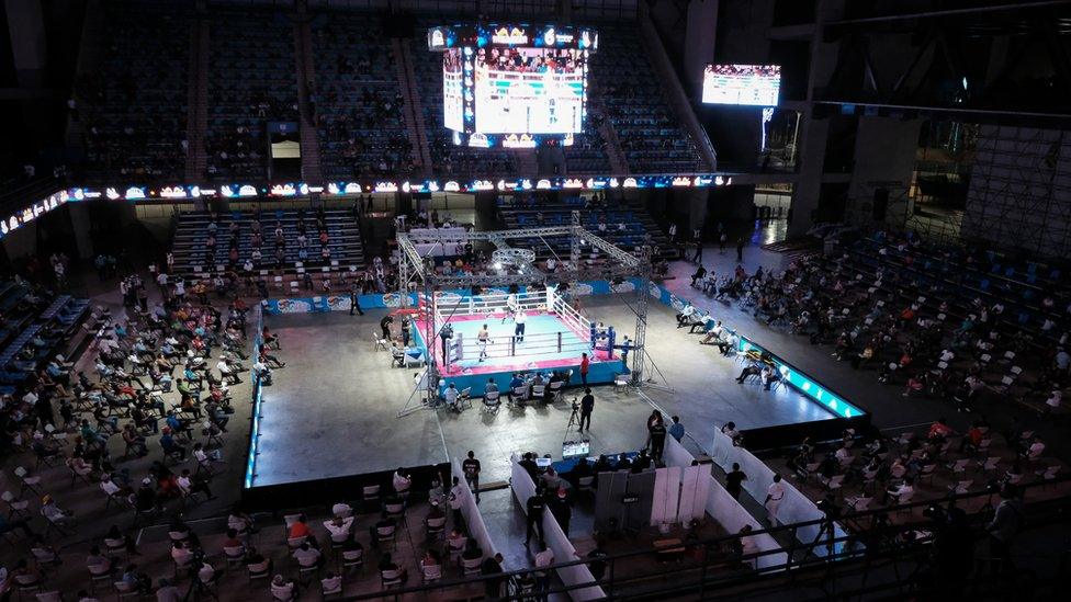 The boxing ring at Alexis Argüello gymnasium in Managua, Nicaragua