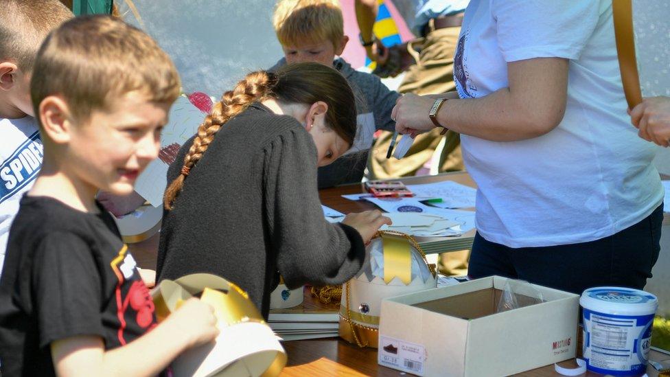 Children making their own crowns in Lisburn