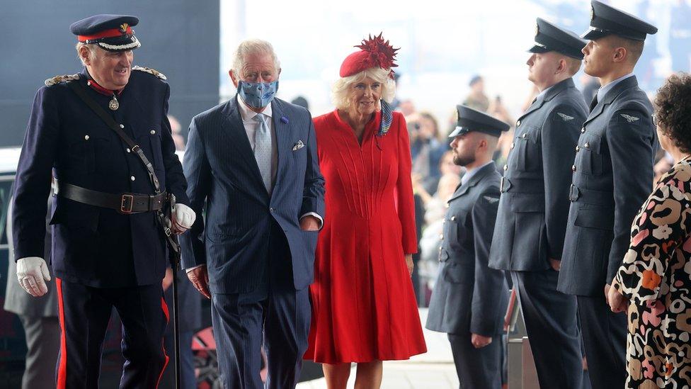 Prince Charles and Camilla arriving at the Senedd