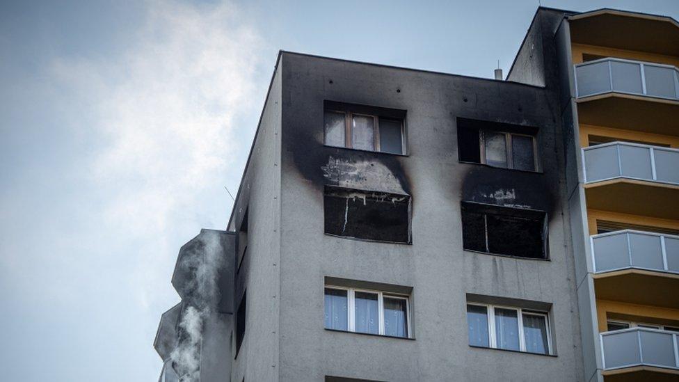 Scene of a fire at a block of flats in Bohumin, Czech Republic