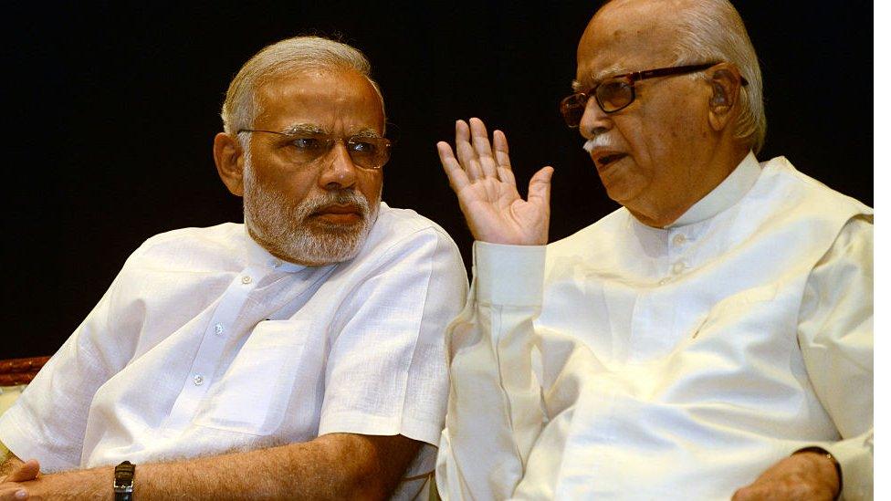 Prime Minister Narendra Modi with veteran BJP leader LK Advani during the BJP parliamentary board meeting in New Delhi.