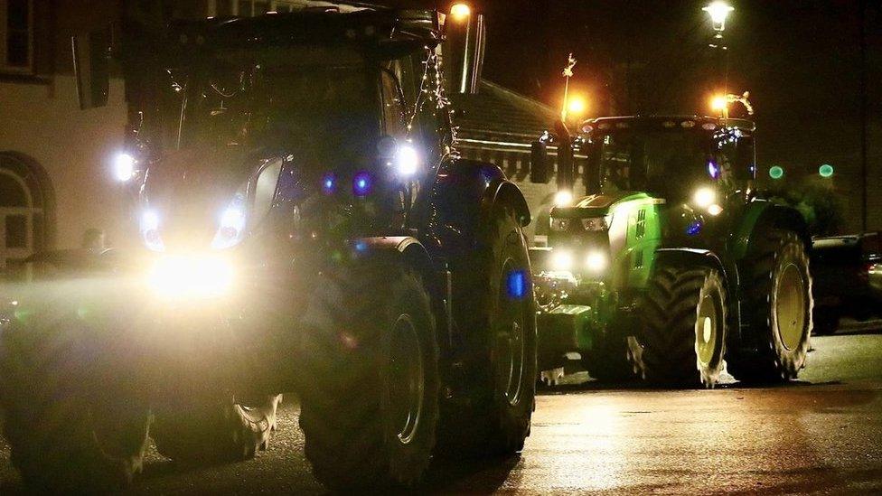 Tractors in convoy through Dorchester