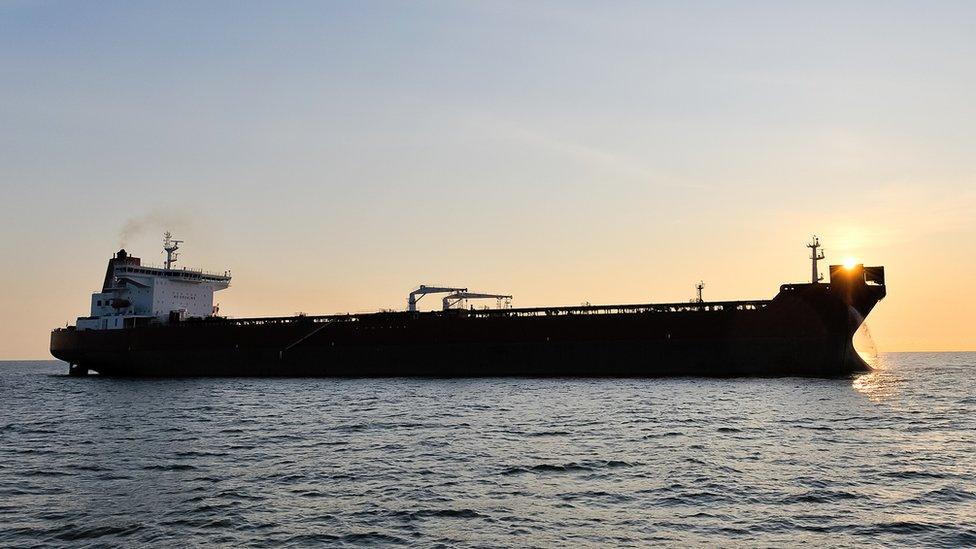 A crude oil tanker