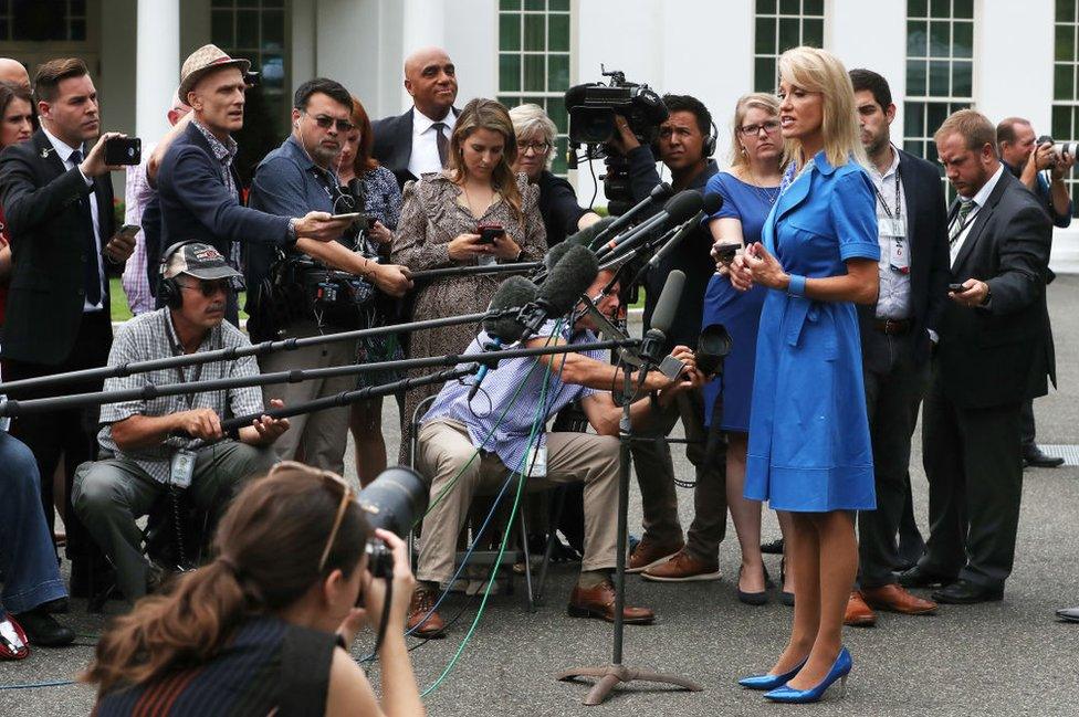 Mrs Conway sang a Swift song to the press to criticise her political position