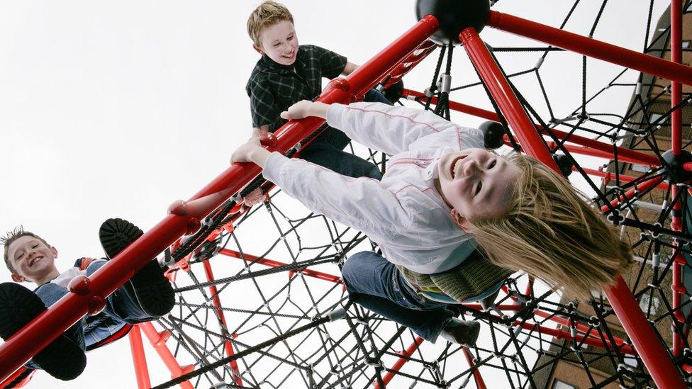 Children playing on a climbing frame