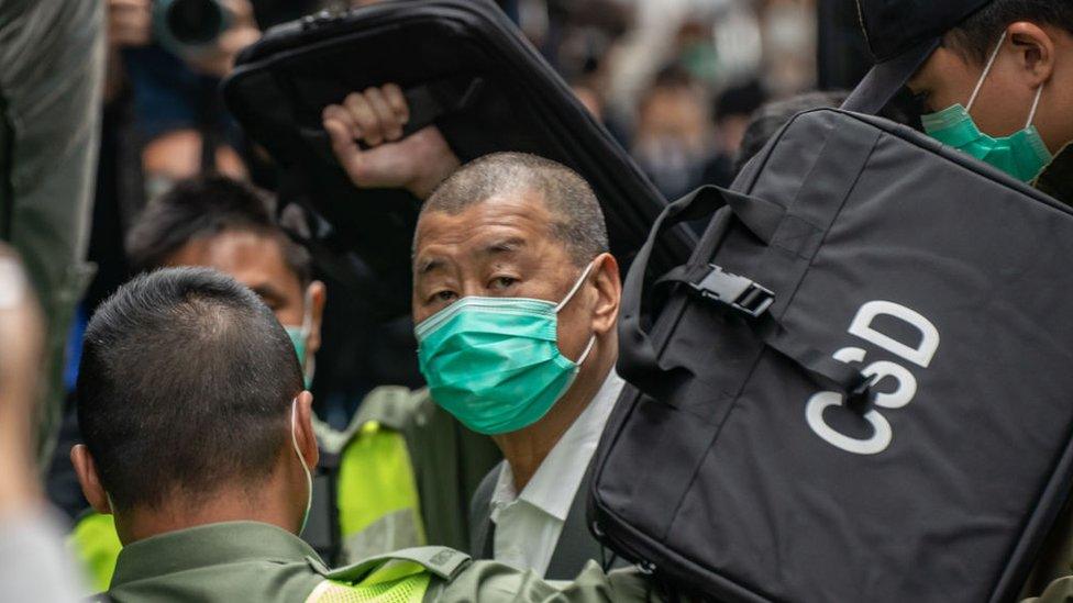 Jimmy Lai, Apple Daily founder, arrives at the Court of Final Appeal ahead a bail hearing on February 9, 2021 in Hong Kong.