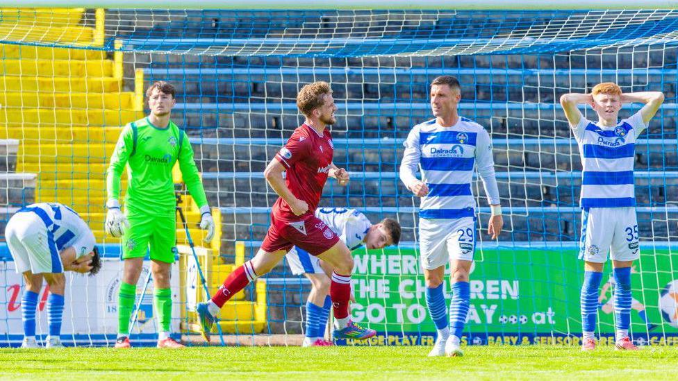 Arbroath's Thomas O'Brien celebrates after scoring to make it 2-1