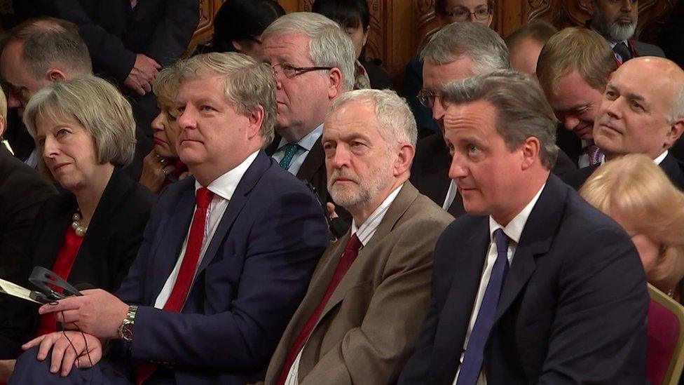 Theresa May (far left), Angus Robertson, Jeremy Corbyn and David Cameron