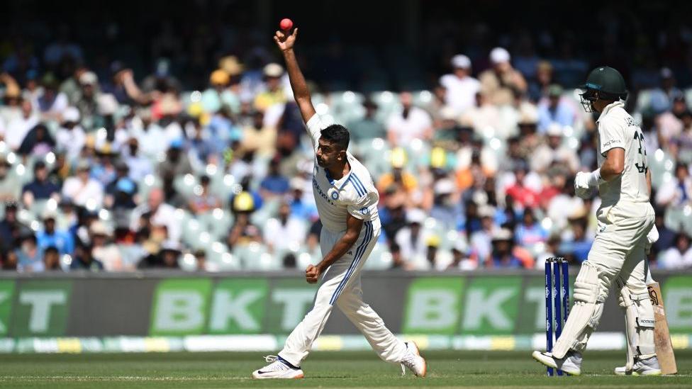 Ashwin in action in the second Test against Australia at Adelaide earlier this month