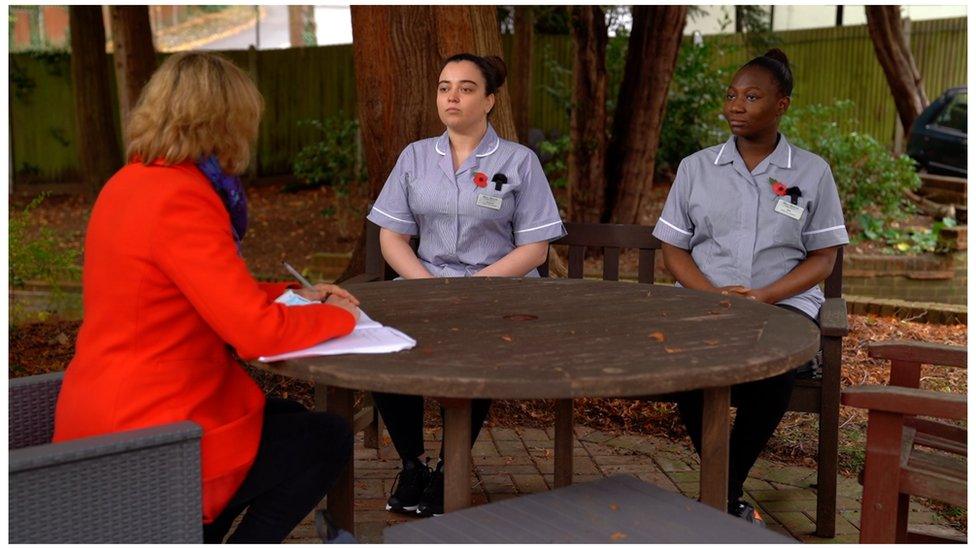 Alice Rogers (R) and Francisca Gamalopes, spoke to BBC Social Affairs Editor, Alison Holt