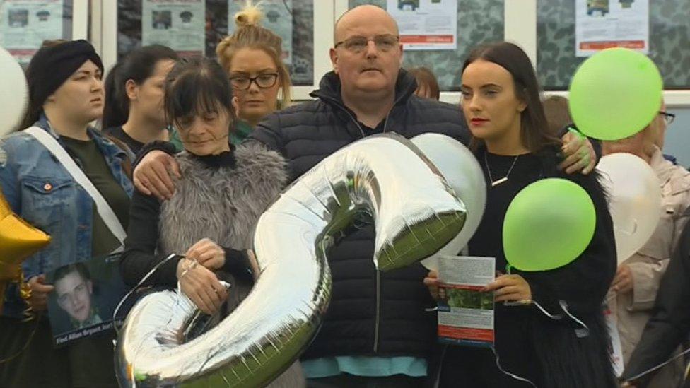 Bryant family with balloons marking five years since Allan went missing