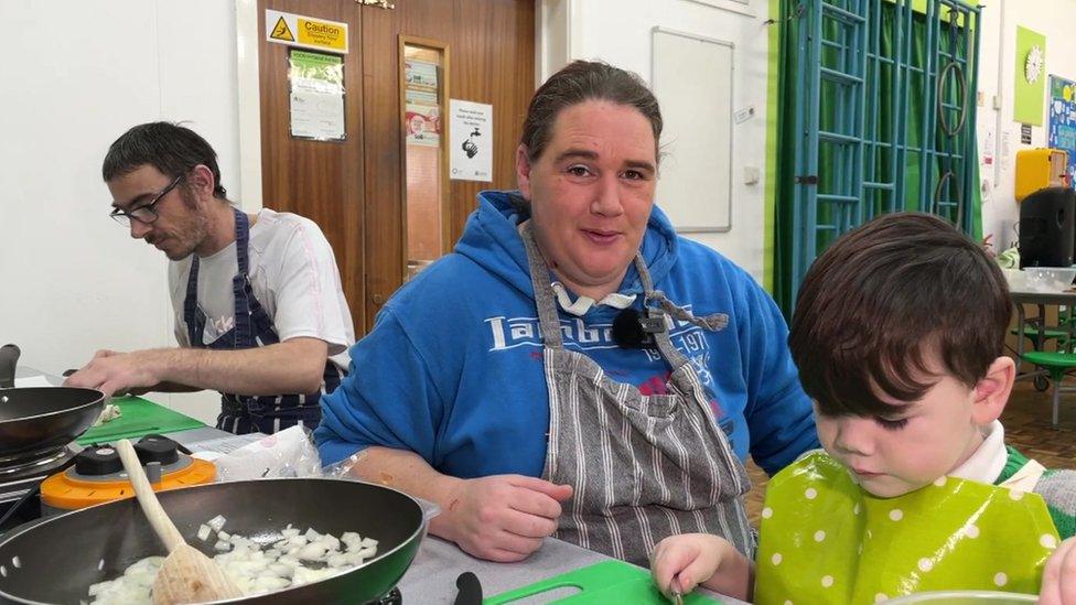 Kirsty and her son at the cookery class