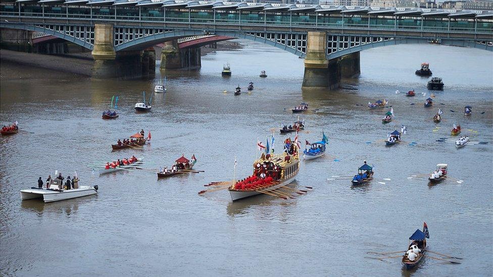 Boats on the Thames for Lord Mayor parade