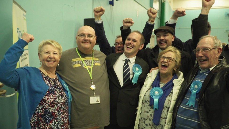 James Grundy (centre) with supporters