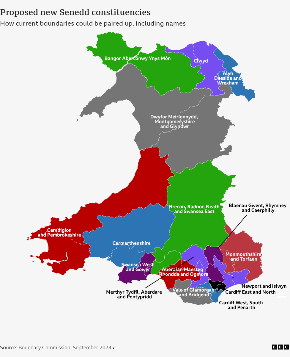 A map of the new Senedd constituencies