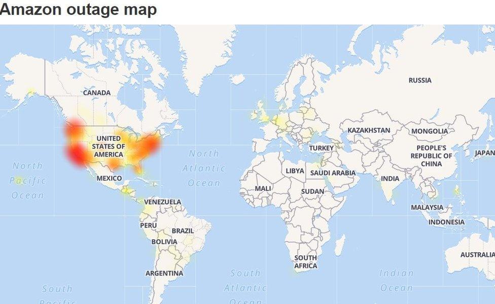 DownDetector Amazon outage map