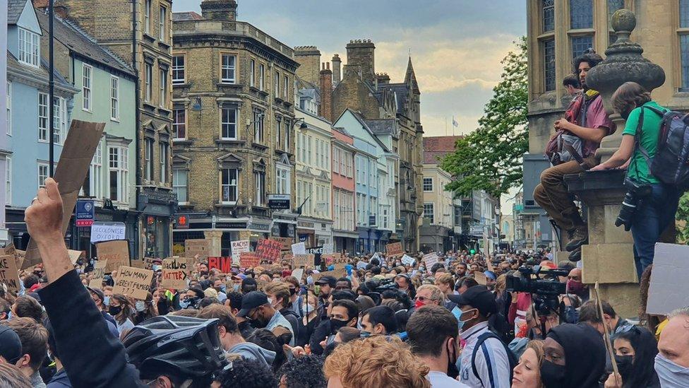 Protesters outside Oriel College