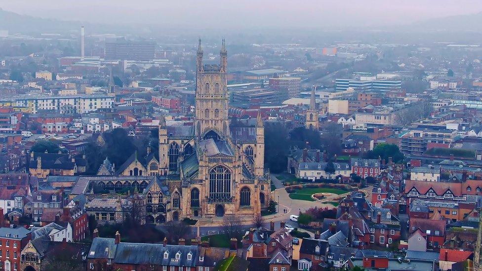 Aerial view of Gloucester city centre