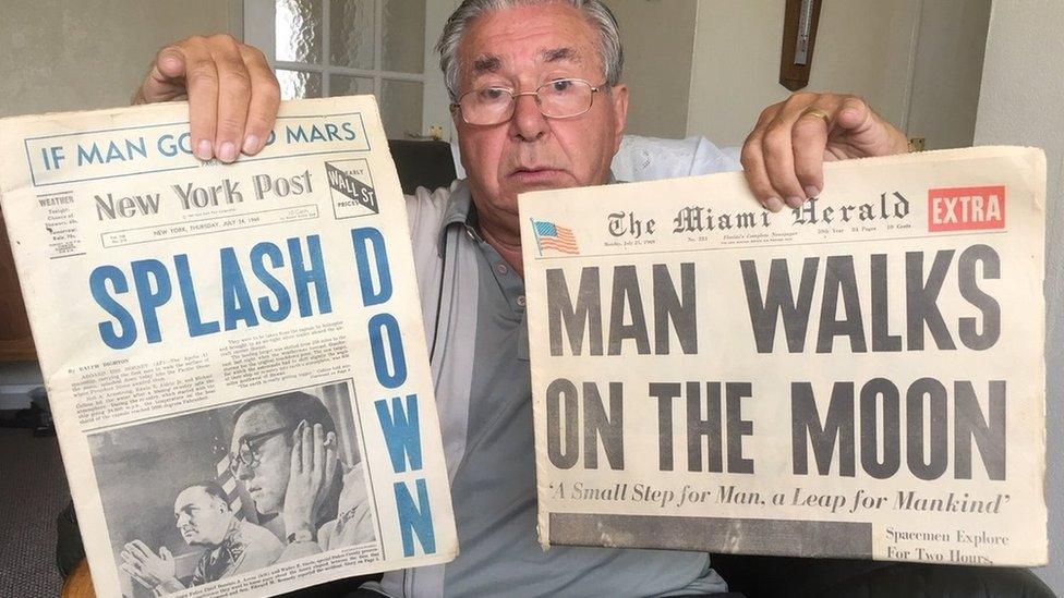 John Blackburn with some of his memorabilia from the Apollo 11 launch