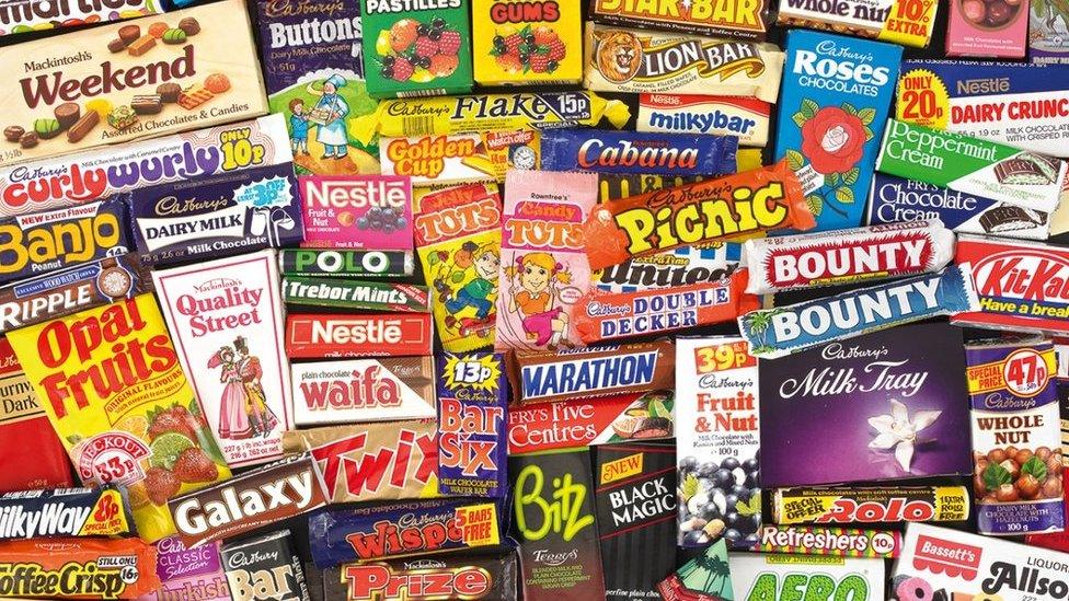 Montage of sweets from the 1980s