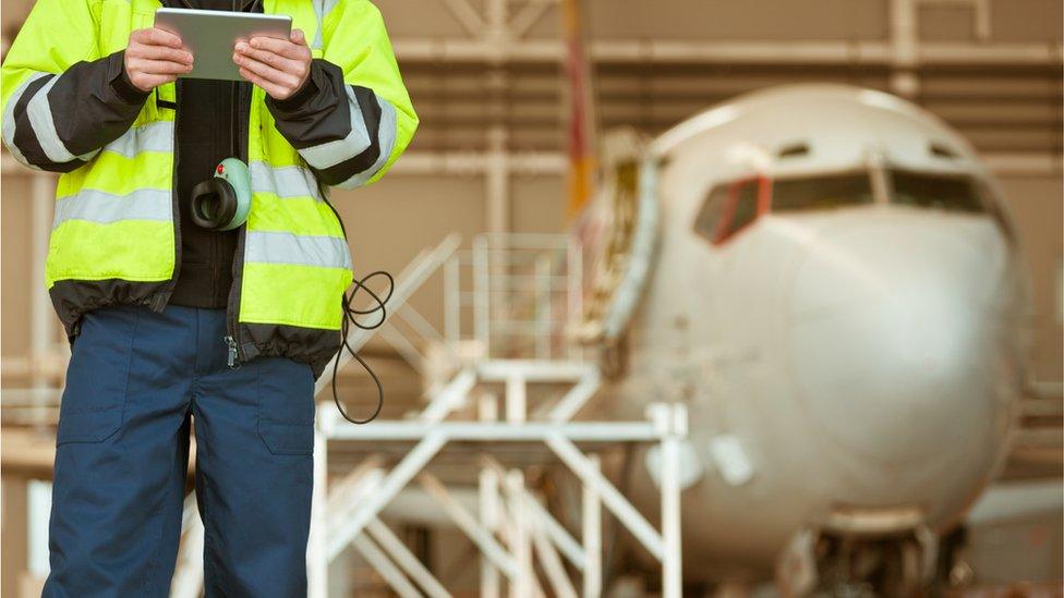 An aeroplane repair stock image