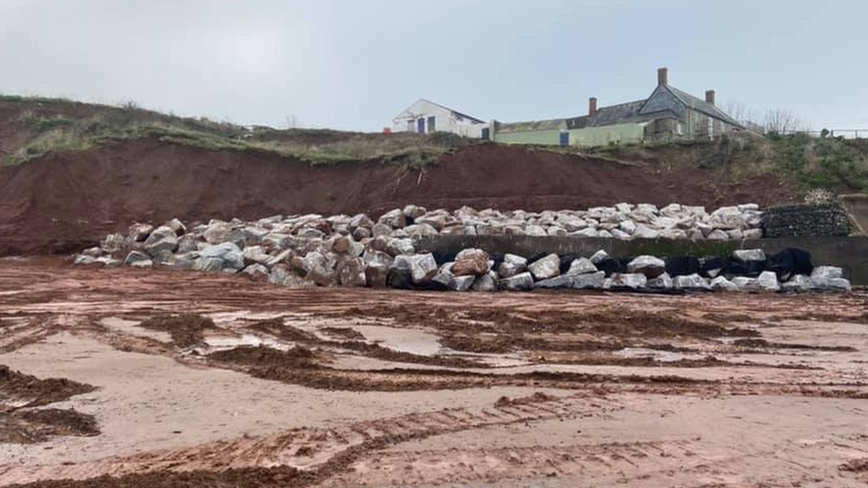 Rocks on the beach at Blue Anchor Bay in Somerset