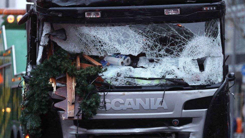 The front of the lorry at the Christmas market in Berlin