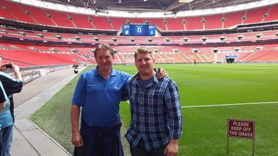 Mark Bird with son Luke at the 2015 play-off final