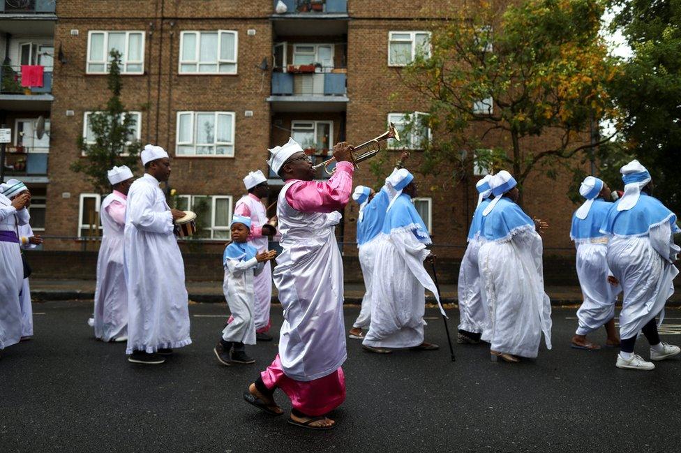 Members of the Eternal Sacred Order of Cherubim and Seraphim Church parade