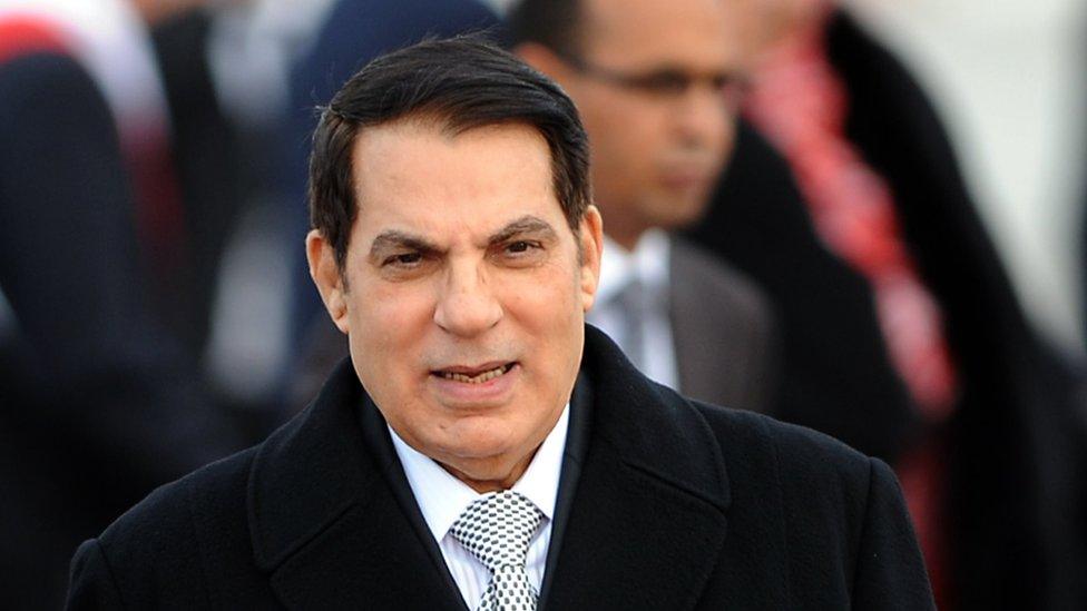 A file photo taken on December 13, 2010 shows Tunisia"s ousted president Zine el Abidine Ben Ali at Tunis-Carthage airport in Tunis.