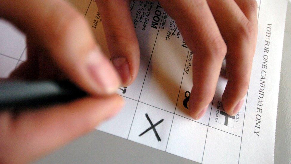 Person filling in ballot paper