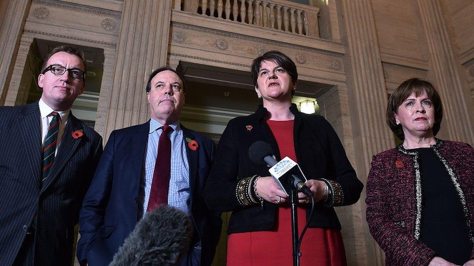 Christopher Stalford, Nigel Dodds, Arlene Foster and Diane Dodds of the DUP