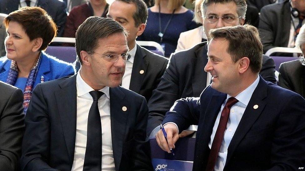 Dutch prime minister Mark Rutte with his Luxembourg counterpart Xaviet Bettel