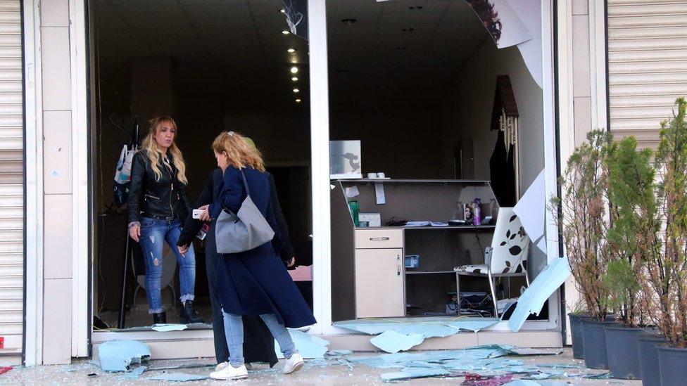 Broken windows after a bomb blast in Diyarbakir, Turkey