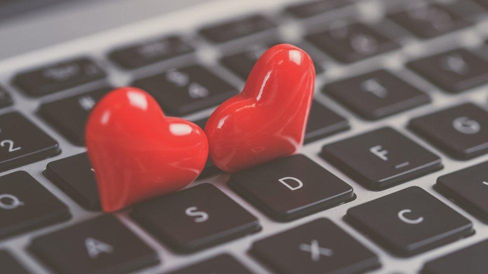 Hearts on a laptop keyboard