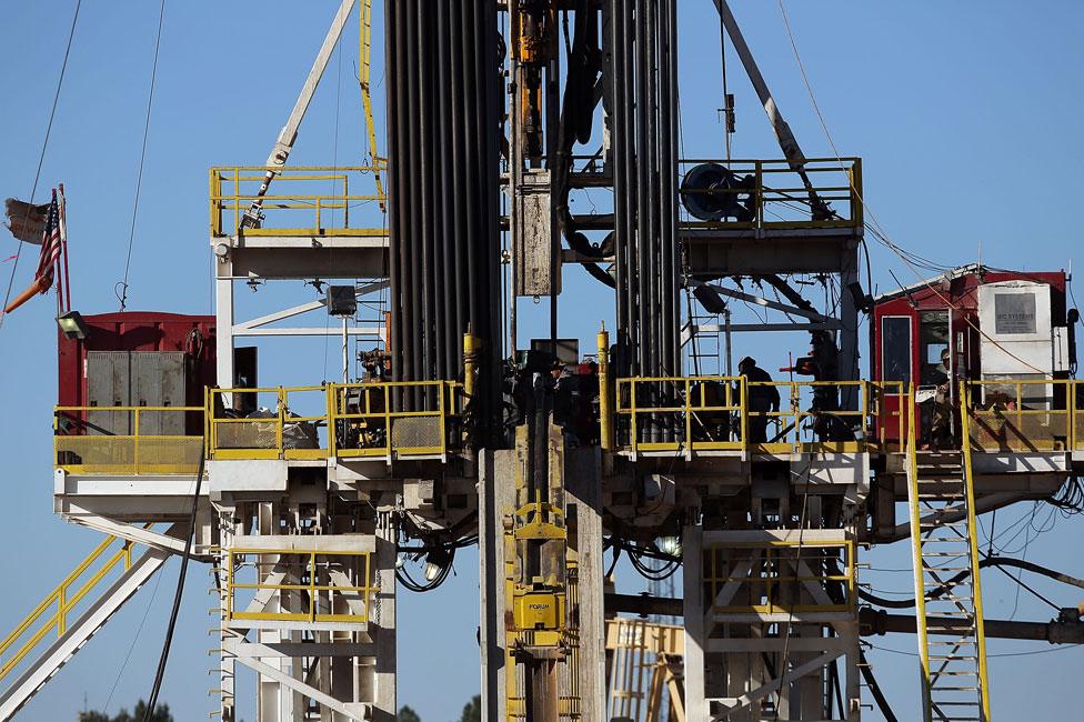 A fracking rig in the Permian Basin oil field in Texas