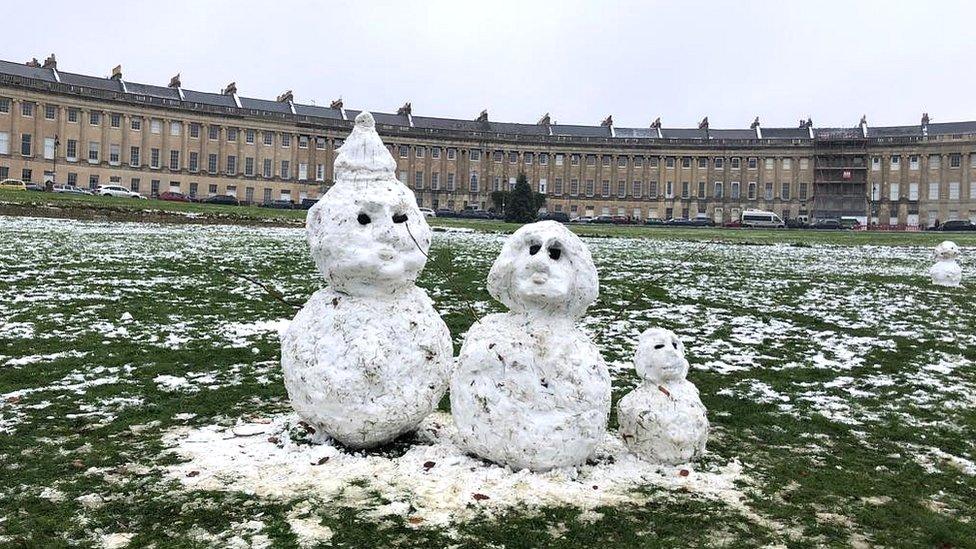 Snow figures in Bath in Somerset